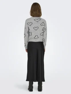 ONLHAPPIE LS HEART O-NECK KNT light grey melange