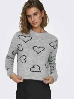 ONLHAPPIE LS HEART O-NECK KNT light grey melange