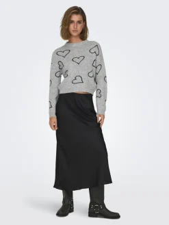 ONLHAPPIE LS HEART O-NECK KNT light grey melange