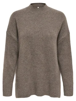 ONLHAZEL LS HIGHNECK OVERS RP KNT brown lentil