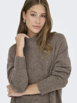 ONLHAZEL LS HIGHNECK OVERS RP KNT brown lentil