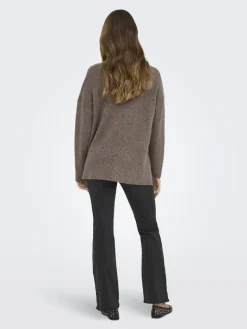 ONLHAZEL LS HIGHNECK OVERS RP KNT brown lentil