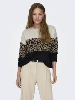 ONLJADE ANIMAL LS O-NECK KNT NOOS moonbeam