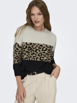 ONLJADE ANIMAL LS O-NECK KNT NOOS moonbeam