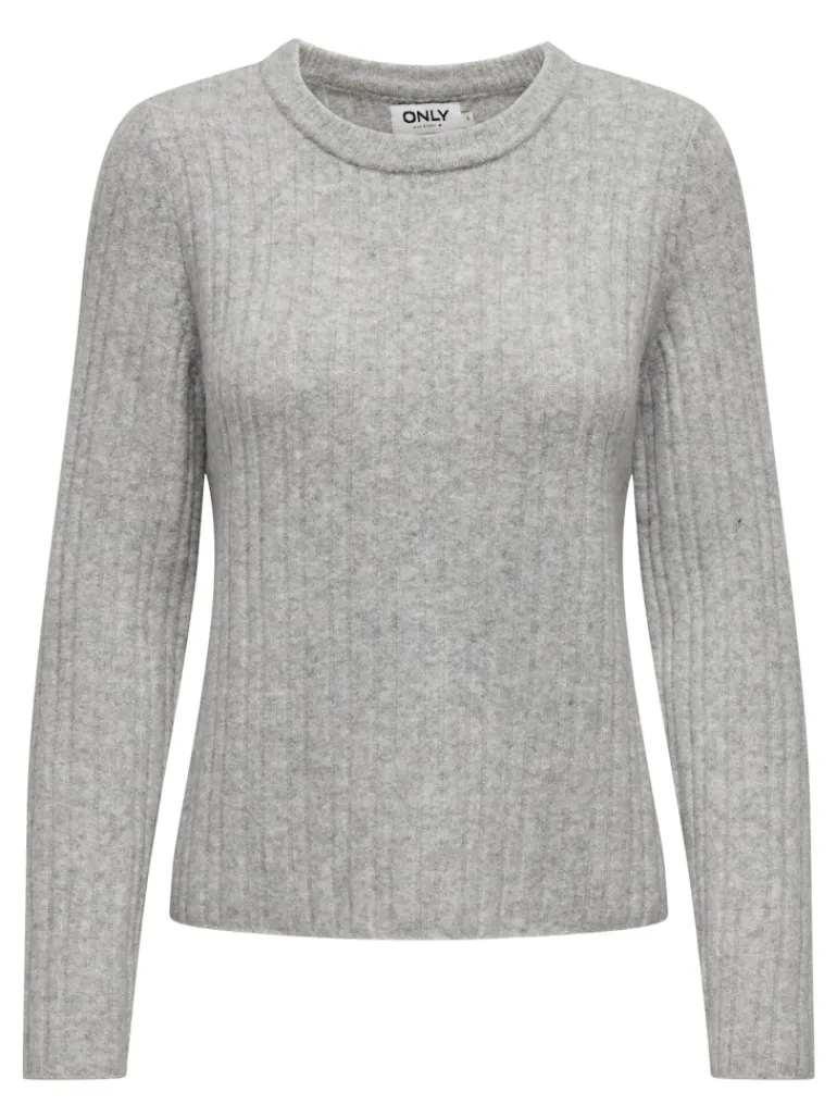ONLJEANETT LIFE L/S RIB O-NECK CC KNT light grey melange