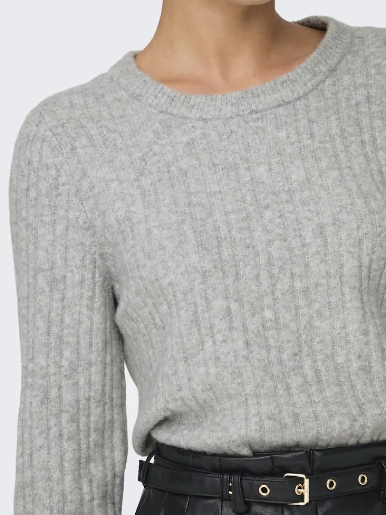 ONLJEANETT LIFE L/S RIB O-NECK CC KNT light grey melange