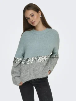 ONLMAINE LIFE LS SEQUIN BLOCK O-NECK KNT arona