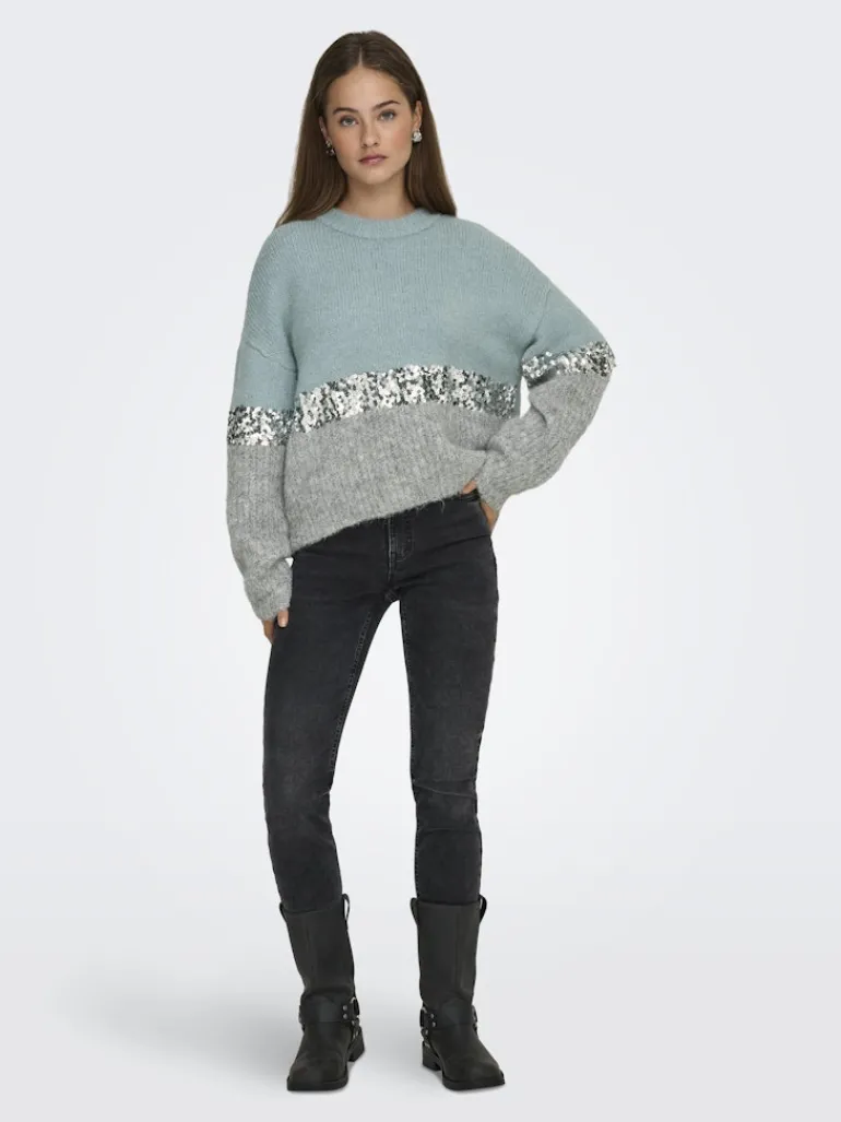 ONLMAINE LIFE LS SEQUIN BLOCK O-NECK KNT arona