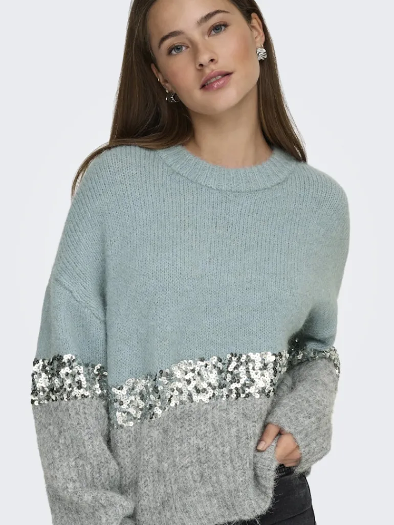 ONLMAINE LIFE LS SEQUIN BLOCK O-NECK KNT arona