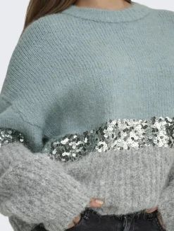 ONLMAINE LIFE LS SEQUIN BLOCK O-NECK KNT arona