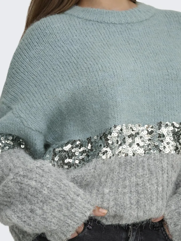 ONLMAINE LIFE LS SEQUIN BLOCK O-NECK KNT arona