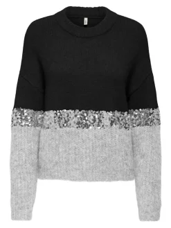 ONLMAINE LIFE LS SEQUIN BLOCK O-NECK KNT black