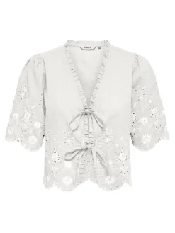 ONLMIFFY S/S EMB TIE TOP NOOS WVN cloud dancer