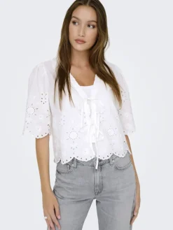 ONLMIFFY S/S EMB TIE TOP NOOS WVN cloud dancer