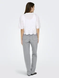 ONLMIFFY S/S EMB TIE TOP NOOS WVN cloud dancer