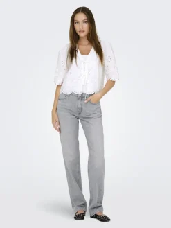 ONLMIFFY S/S EMB TIE TOP NOOS WVN cloud dancer