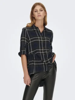 ONLNEW CANBERRA 3/4 CHECK SHIRT WVN CS night sky-creme check