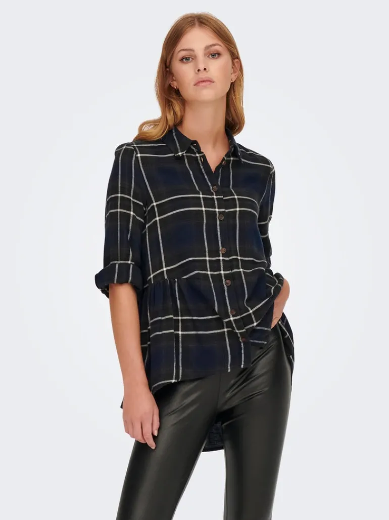 ONLNEW CANBERRA 3/4 CHECK SHIRT WVN CS night sky-creme check