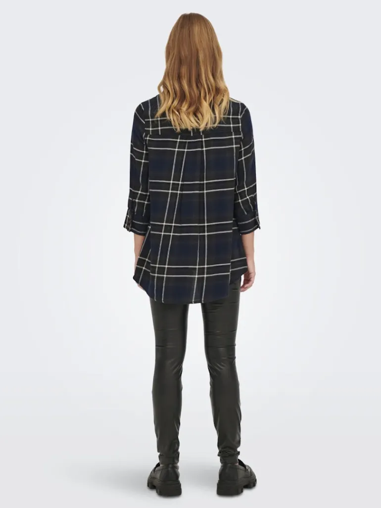 ONLNEW CANBERRA 3/4 CHECK SHIRT WVN CS night sky-creme check