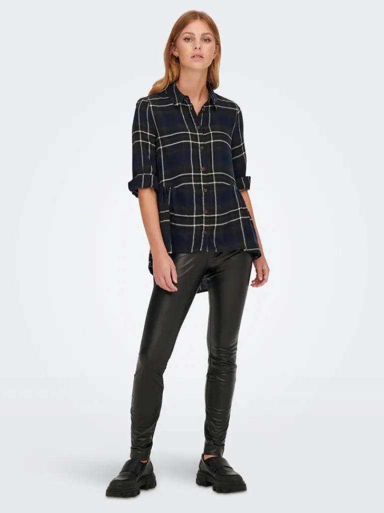 ONLNEW CANBERRA 3/4 CHECK SHIRT WVN CS night sky-creme check