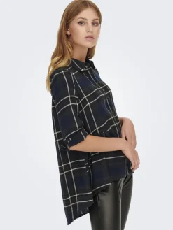 ONLNEW CANBERRA 3/4 CHECK SHIRT WVN CS night sky-creme check
