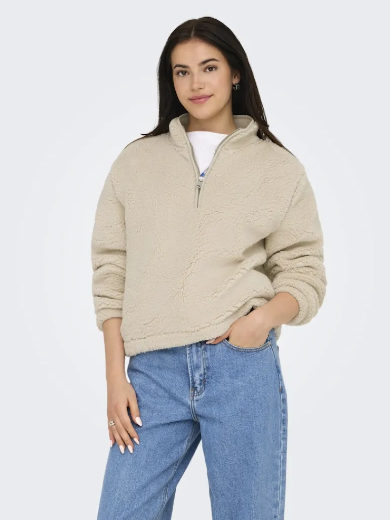 ONLNEW DALLAS L/S HIGHNECK ZIP SWT NOOS pumice stone