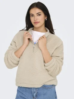 ONLNEW DALLAS L/S HIGHNECK ZIP SWT NOOS pumice stone