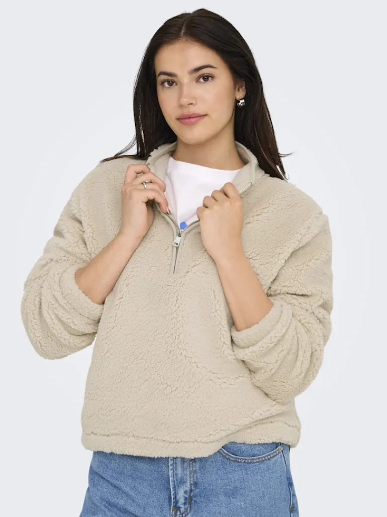 ONLNEW DALLAS L/S HIGHNECK ZIP SWT NOOS pumice stone