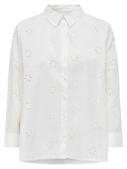 ONLNEW LINA GRACE LS BROD ANGL SHIRT WVN cloud dancer