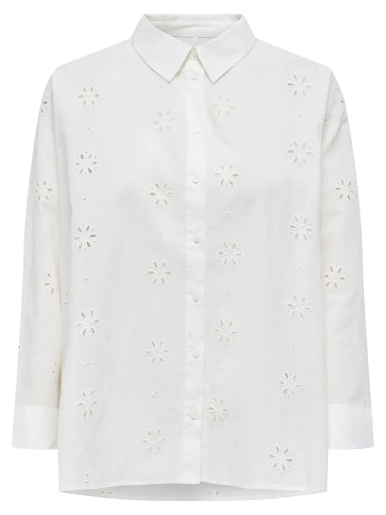 ONLNEW LINA GRACE LS BROD ANGL SHIRT WVN cloud dancer