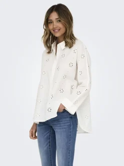 ONLNEW LINA GRACE LS BROD ANGL SHIRT WVN cloud dancer