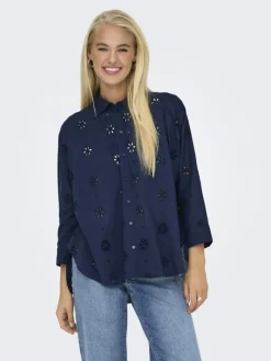 ONLNEW LINA GRACE LS BROD ANGL SHIRT WVN black iris