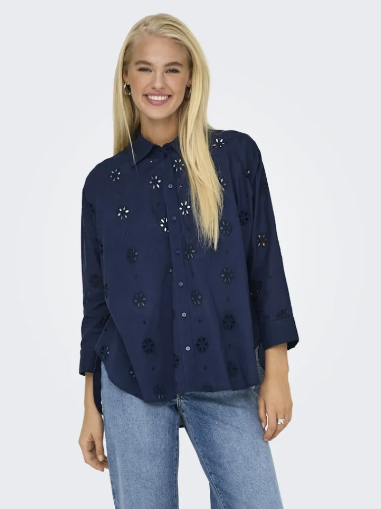 ONLNEW LINA GRACE LS BROD ANGL SHIRT WVN black iris