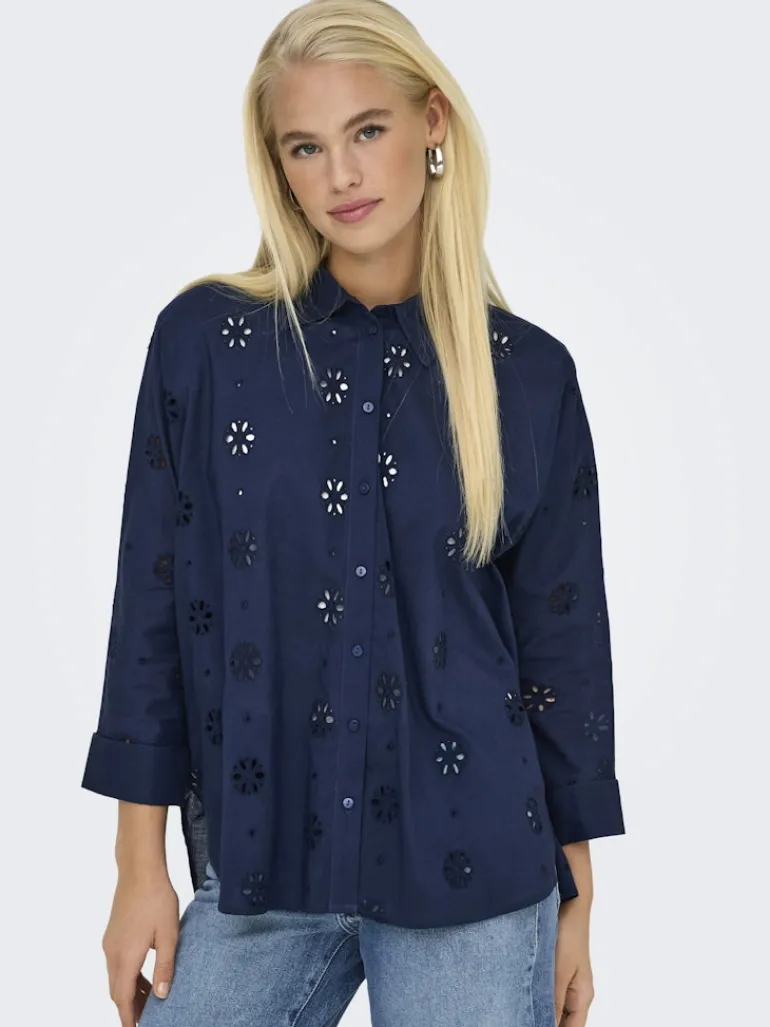 ONLNEW LINA GRACE LS BROD ANGL SHIRT WVN black iris