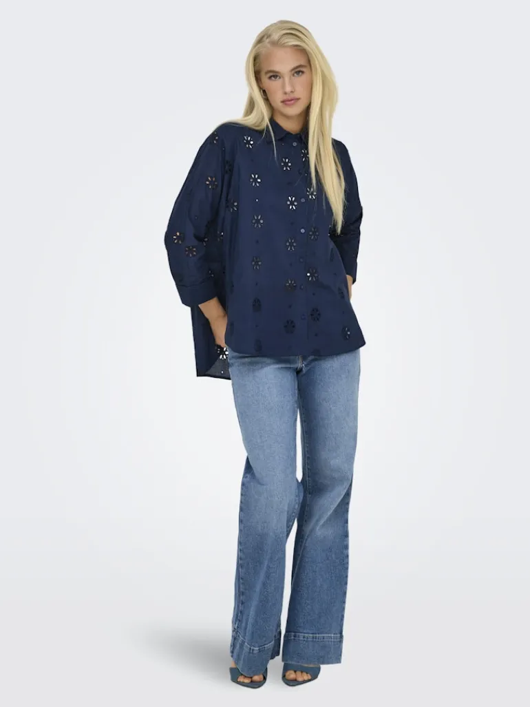 ONLNEW LINA GRACE LS BROD ANGL SHIRT WVN black iris