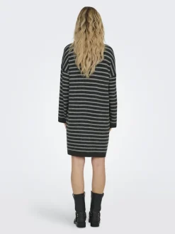 ONLTALIO LS STRIPE ROLLNECK DRESS BF KNT dark grey melange