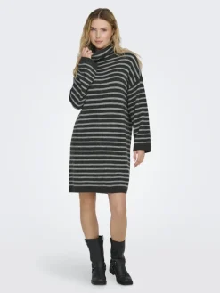 ONLTALIO LS STRIPE ROLLNECK DRESS BF KNT dark grey melange