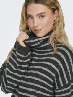 ONLTALIO LS STRIPE ROLLNECK DRESS BF KNT dark grey melange
