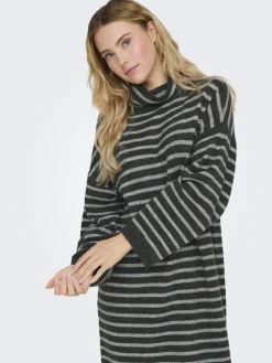 ONLTALIO LS STRIPE ROLLNECK DRESS BF KNT dark grey melange