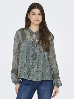 ONLTESSA ELIZA LS TOP WVN balsam green