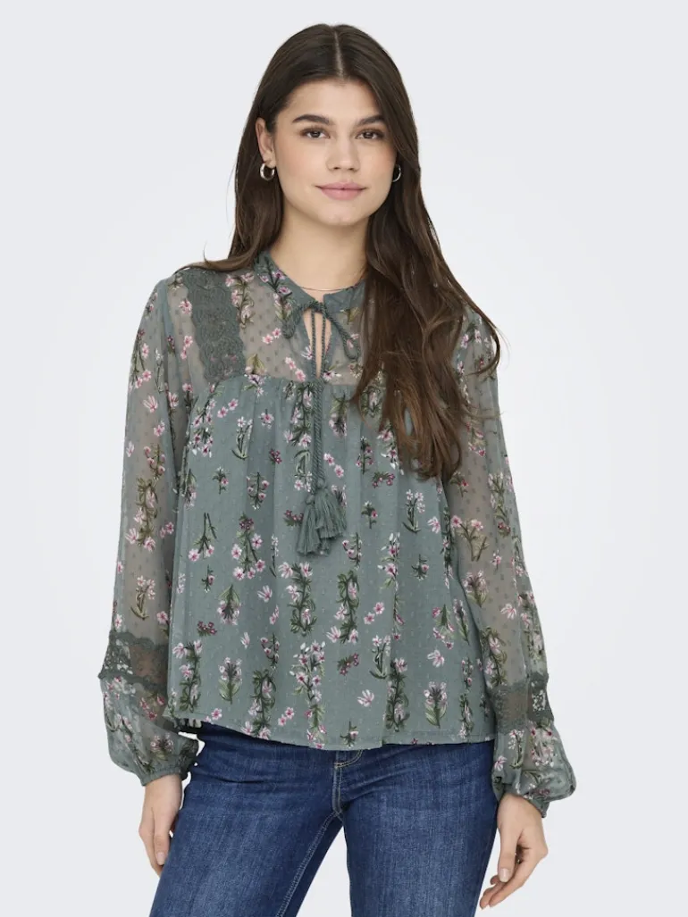 ONLTESSA ELIZA LS TOP WVN balsam green