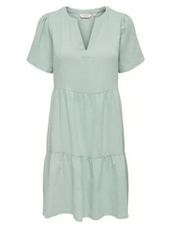 ONLTHYRA LIFE SS V-NECK DRESS WVN CS harbor gray