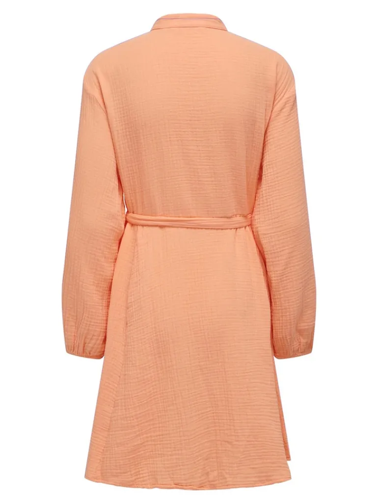 ONLTHYRA LS BUTTON BELT DRESS WVN CS orange chiffon