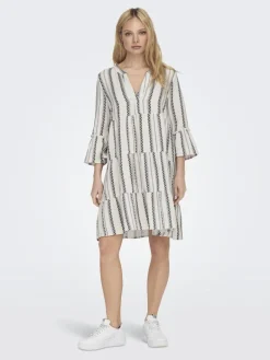 ONLTHYRA PEPLON DRESS AOP WVN cloud dancer