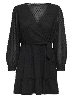 ONLTIVA L/S DOBBY WRAP DRESS NOOS WVN black