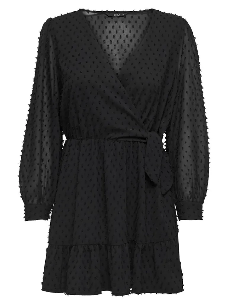 ONLTIVA L/S DOBBY WRAP DRESS NOOS WVN black