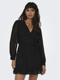 ONLTIVA L/S DOBBY WRAP DRESS NOOS WVN black