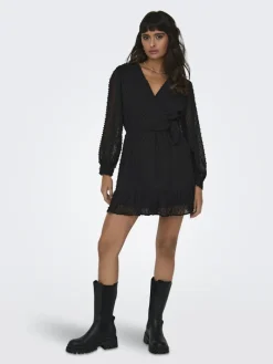 ONLTIVA L/S DOBBY WRAP DRESS NOOS WVN black