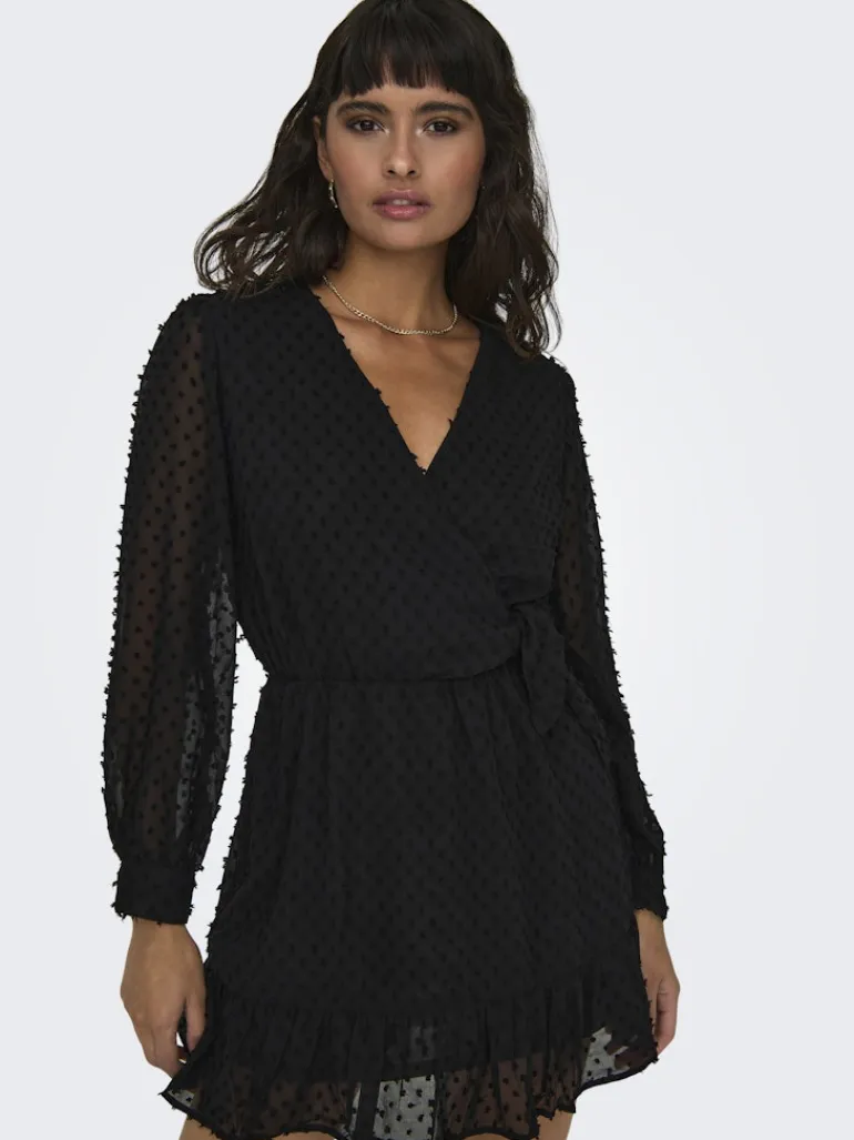 ONLTIVA L/S DOBBY WRAP DRESS NOOS WVN black