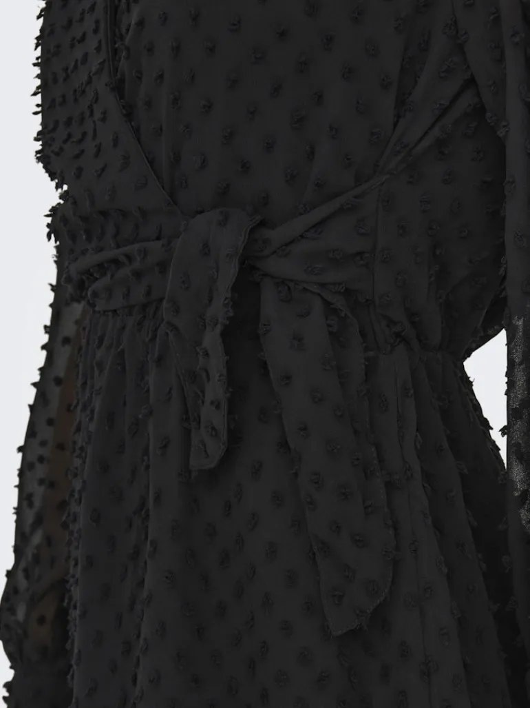 ONLTIVA L/S DOBBY WRAP DRESS NOOS WVN black